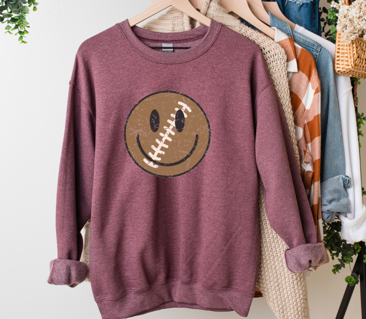 Football Smiley Face Gildan Sweatshirt