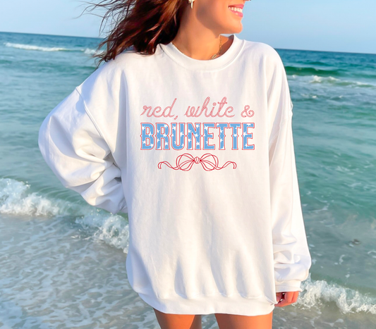 Red White and Brunette Coquette Sweatshirt USA 4th of July
