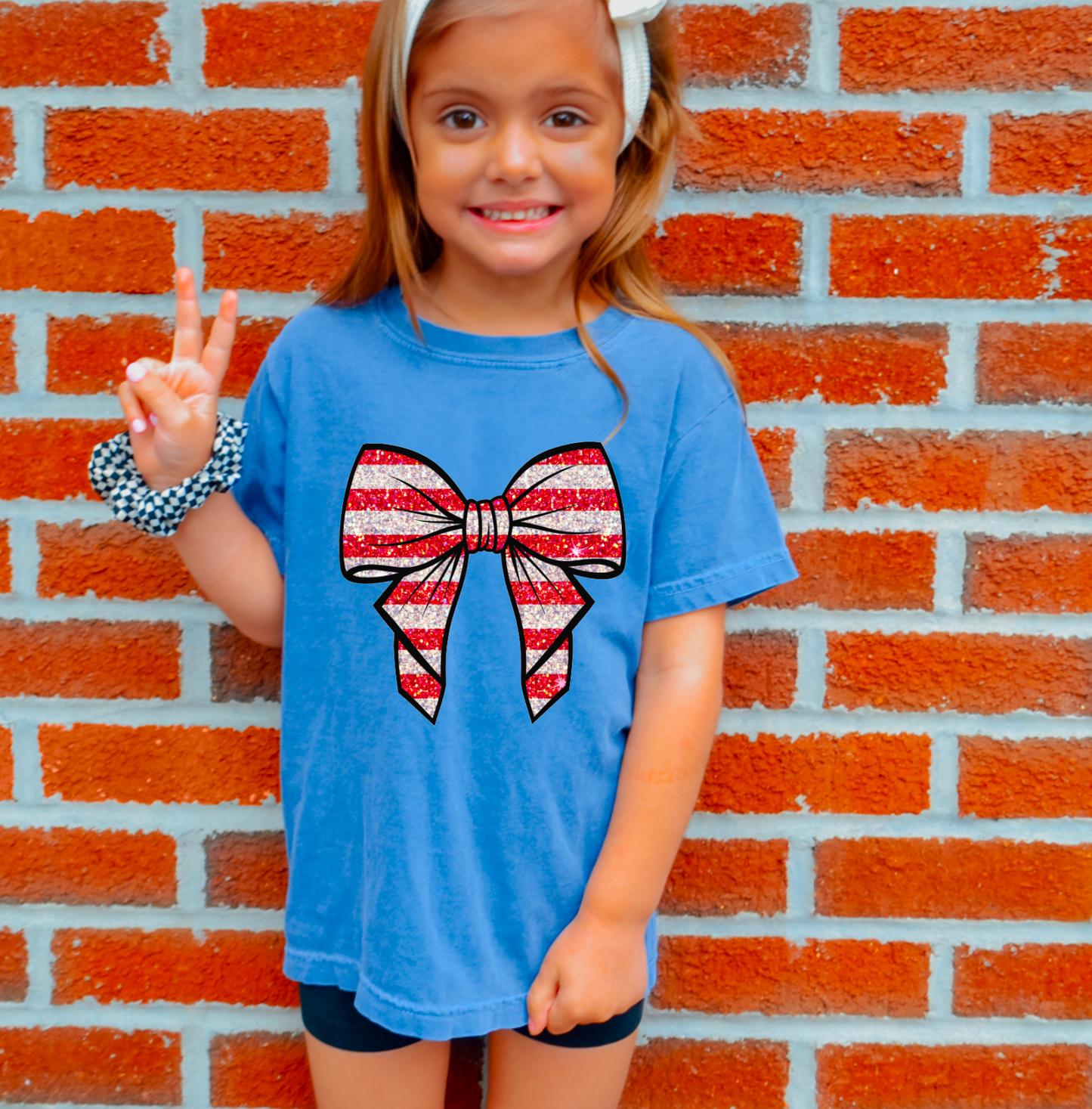 YOUTH Faux Glitter Coquette USA Graphic Tee 4th of July