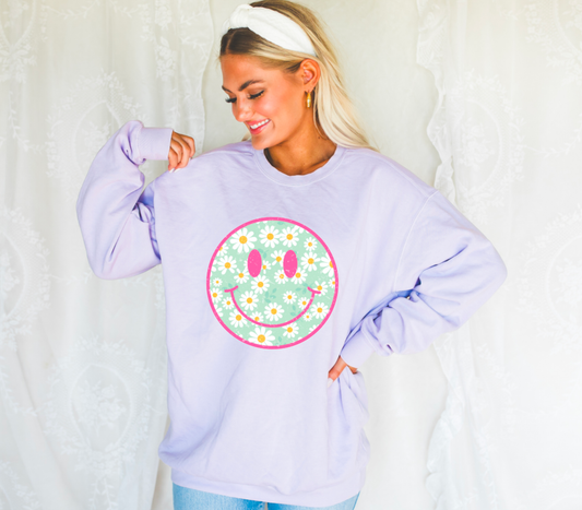 Retro Mint Daisy Smiley Face Sweatshirt | Spring | Daisy