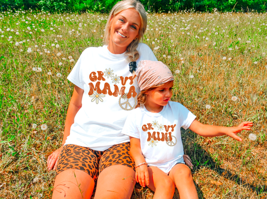 Retro Groovy Mama and Mini Graphic Tee | Retro | Floral