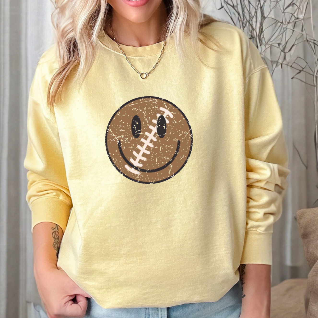 Football Smiley Face Comfort Colors Sweatshirt