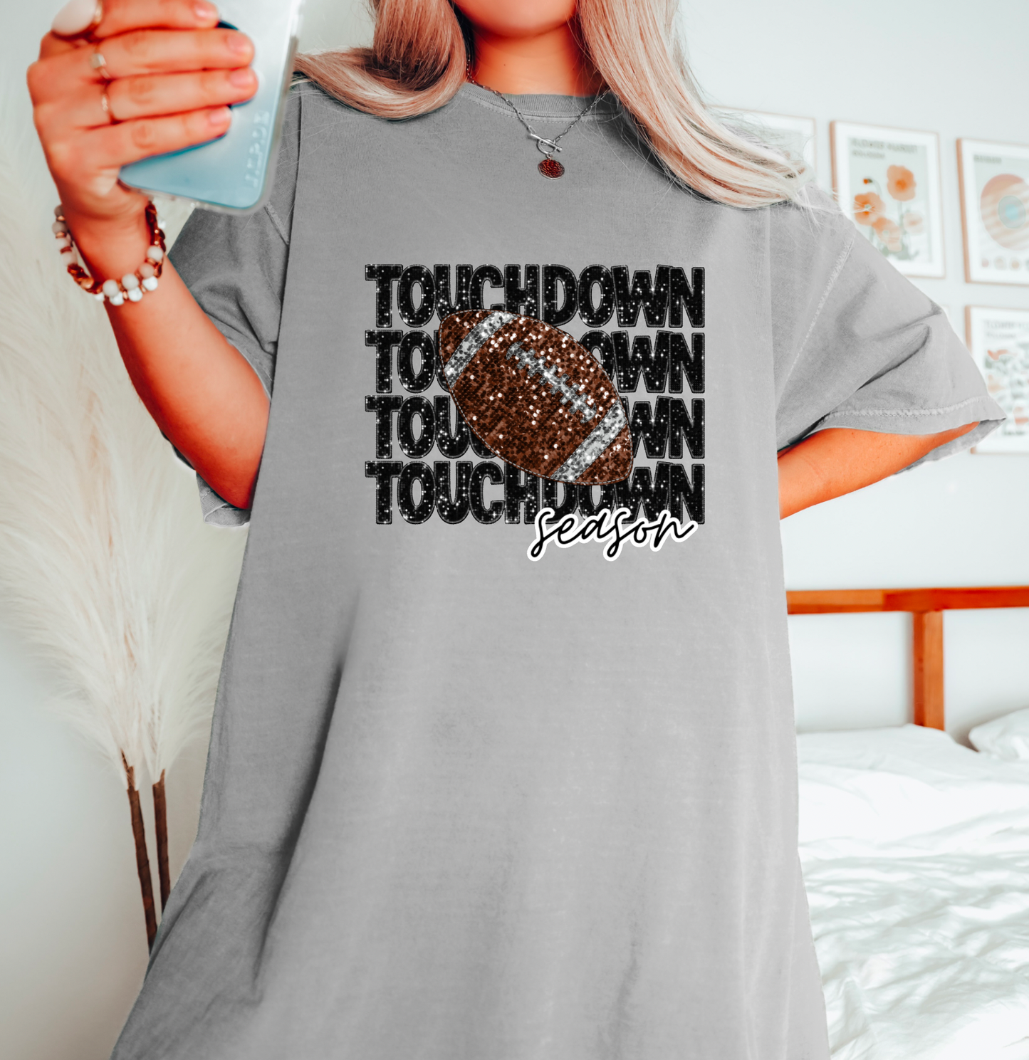 Faux Sequins Touchdown Season Football Graphic Tee