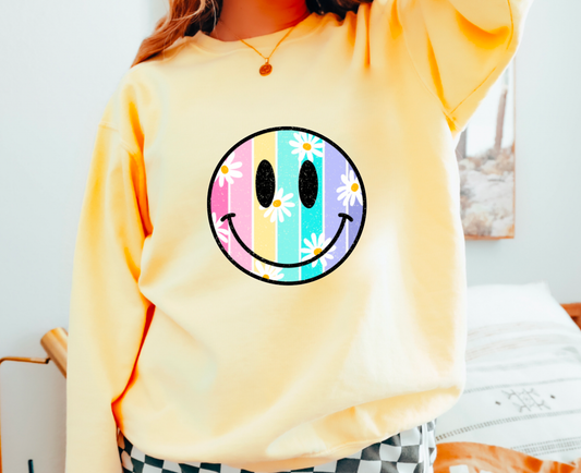 Colorful Daisy Smiley Face Comfort Colors Sweatshirt