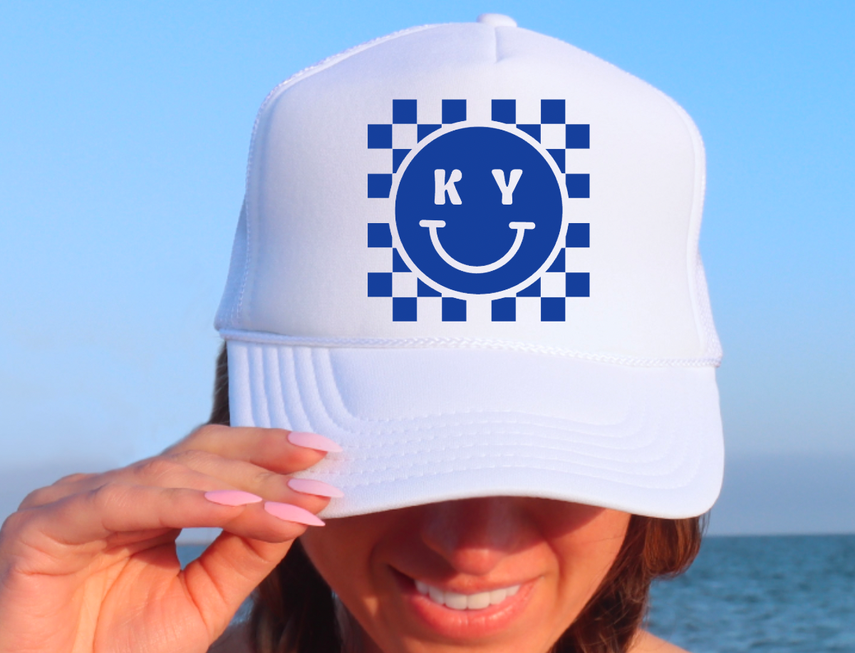 Kentucky Checkered Smiley Face Baseball Cap