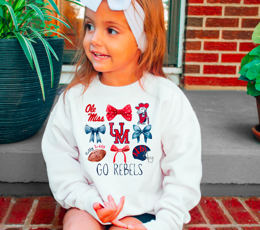 YOUTH Mississippi Football Coquette Sweatshirt Ole Miss