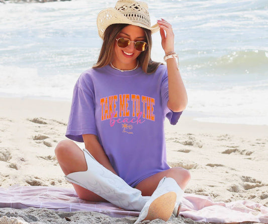 Distressed Take Me To The Beach Graphic Tee Summer 