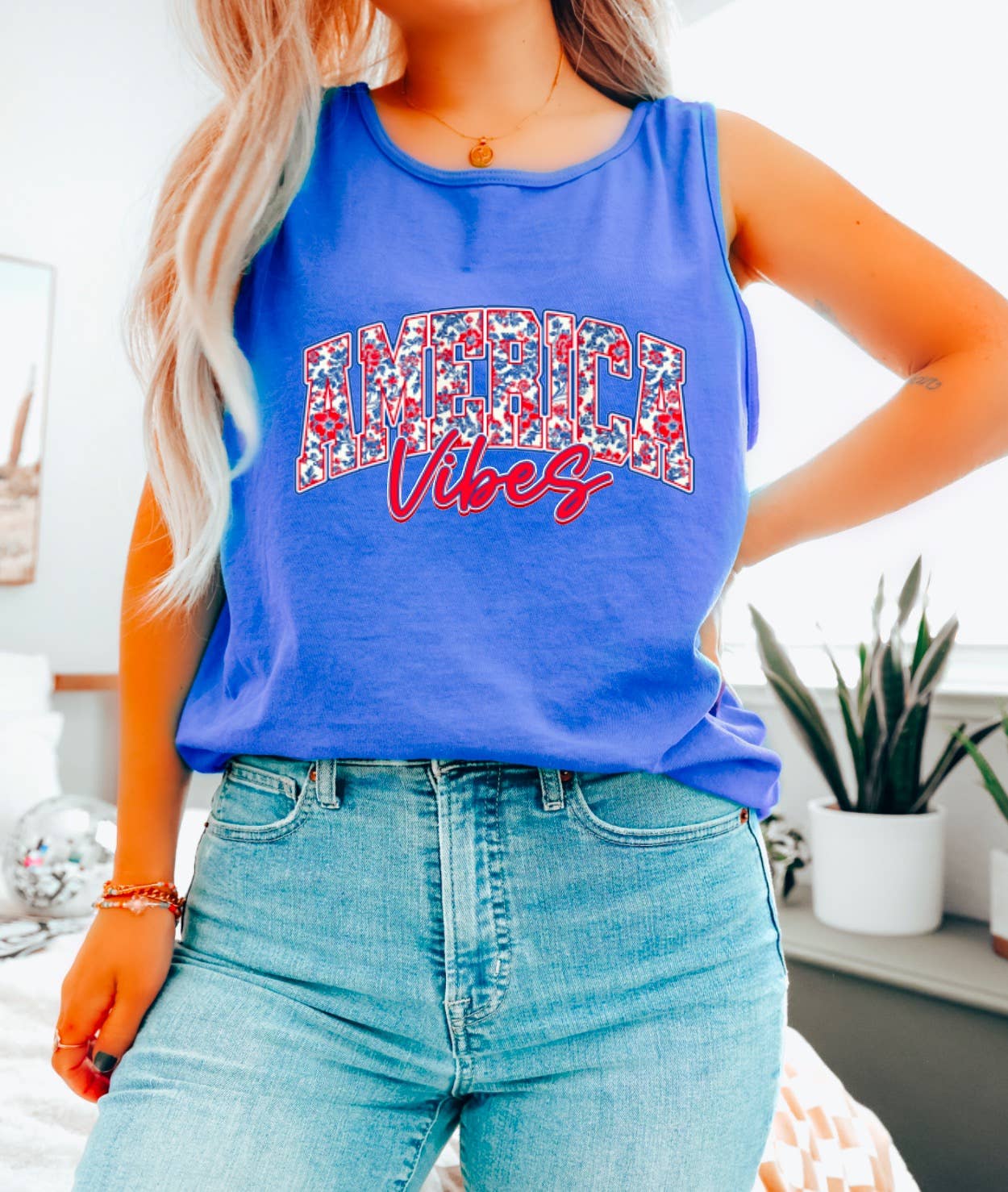 Red & Blue Chinoiserie America Vibes Tank USA Summer