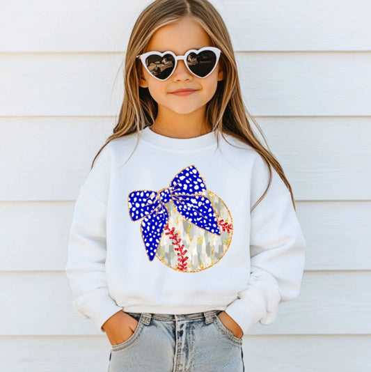 YOUTH Watercolor Coquette Baseball Bow Sweatshirt Sports 