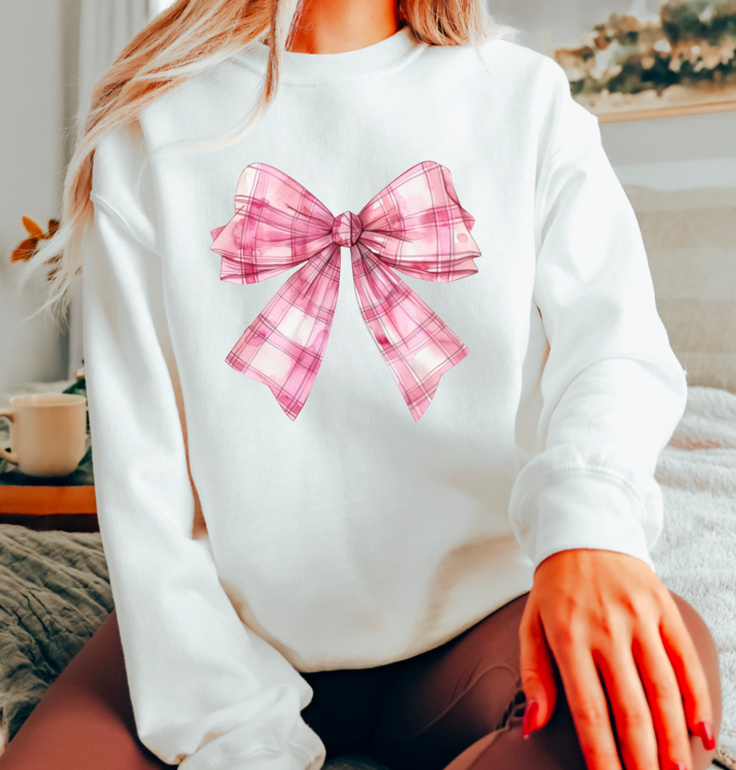 Coquette Bow Checker Sweatshirt Preppy
