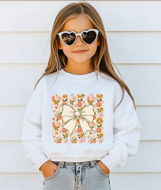 YOUTH Spring Floral Boho Coquette Bow Sweatshirt Kids  