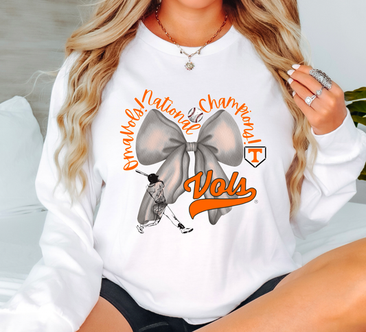Tennessee Vols Baseball Bow National Champions Long Sleeve