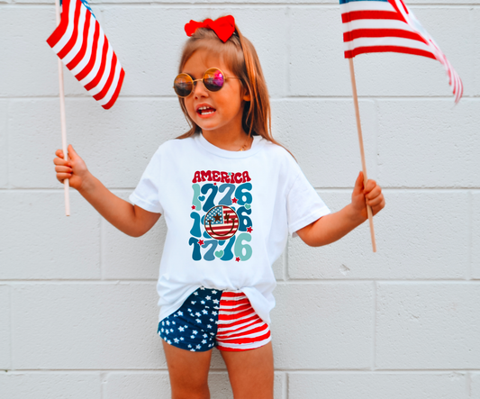 YOUTH Retro 1776 America Graphic Tee 4th of July Kids Tee