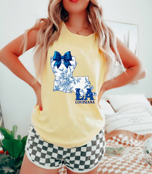 Faux Glitter Coquette Louisiana State Tank Top 