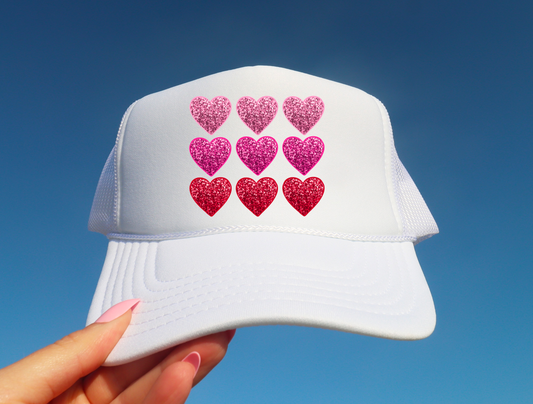 Faux Sequins Hearts Trucker Hat