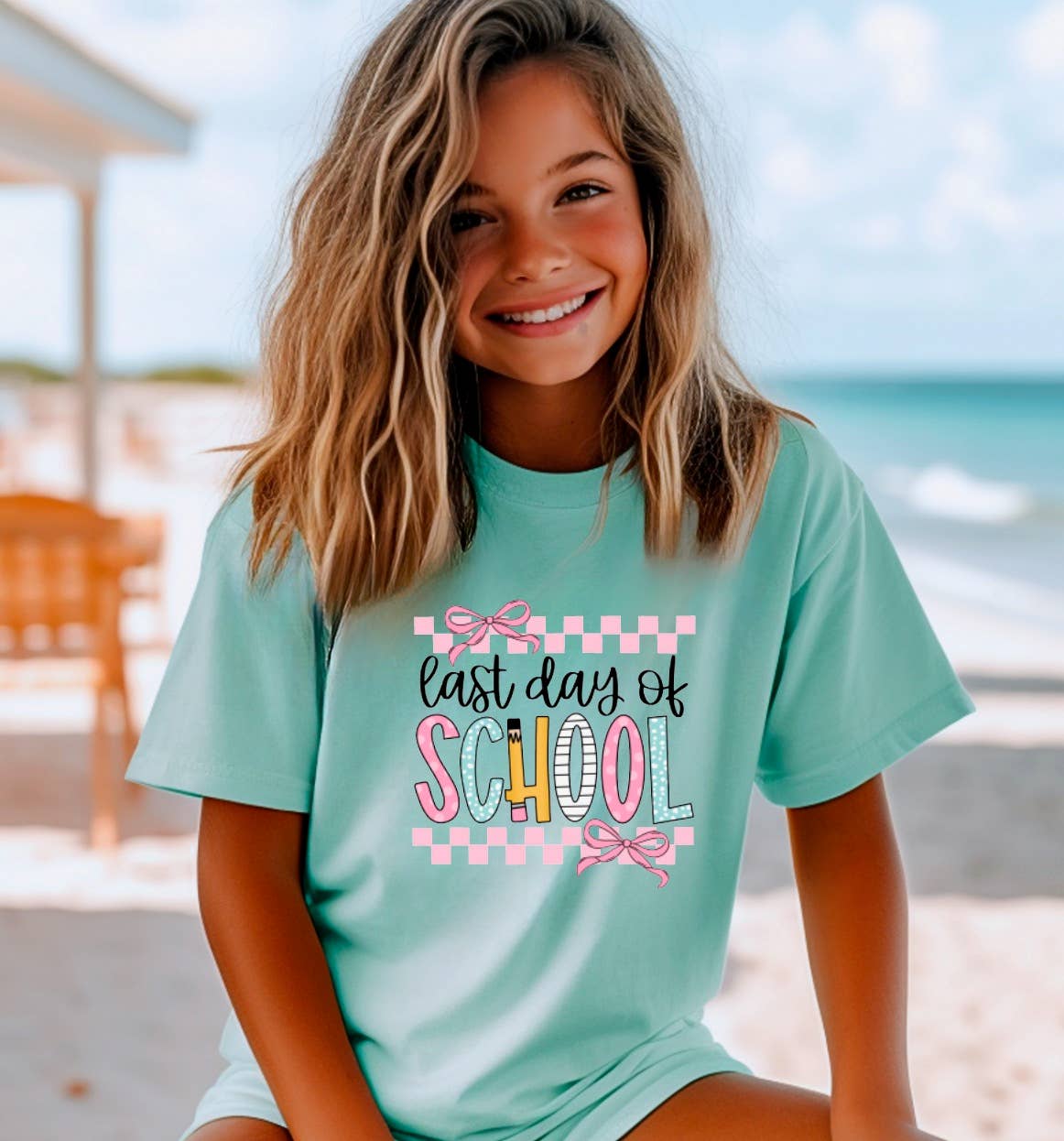 YOUTH Last Day Of School Coquette Checker Tee Summer Kids