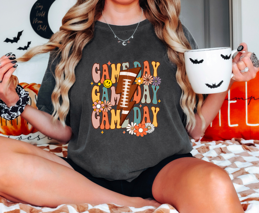 Retro Gameday Lightning Bolt Comfort Colors Tee Football Tee