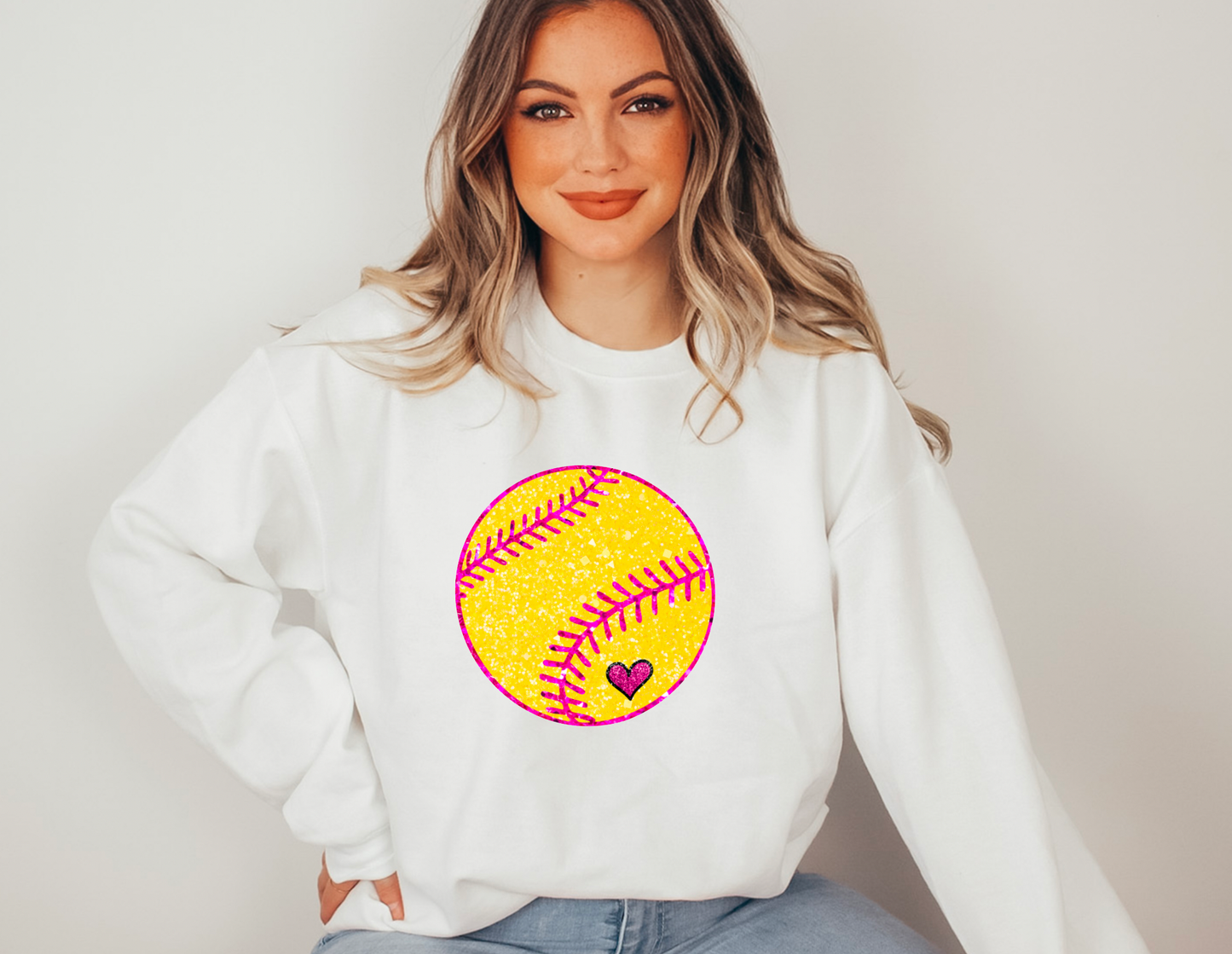 Sparkly Faux Glitter Softball Gildan Sweatshirt