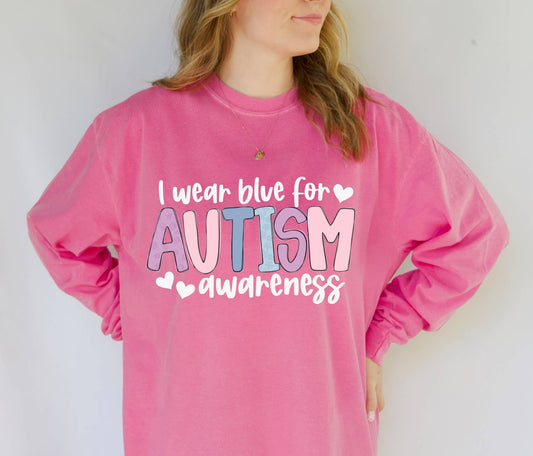 I Wear Blue For Autism Awareness Long Sleeve Tee   
