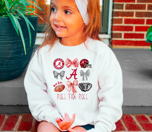 YOUTH Alabama Football Coquette Sweatshirt Roll Tide Kids