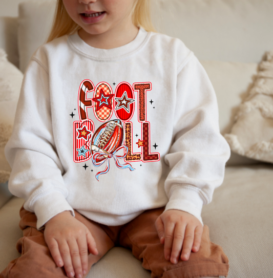 YOUTH Watercolor Football Doodle Coquette Sweatshirt Fall
