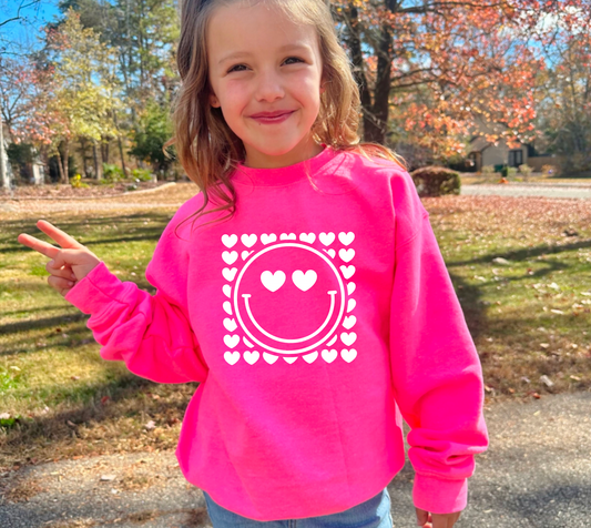 YOUTH Retro Heart Smiley Face Gildan Sweatshirt