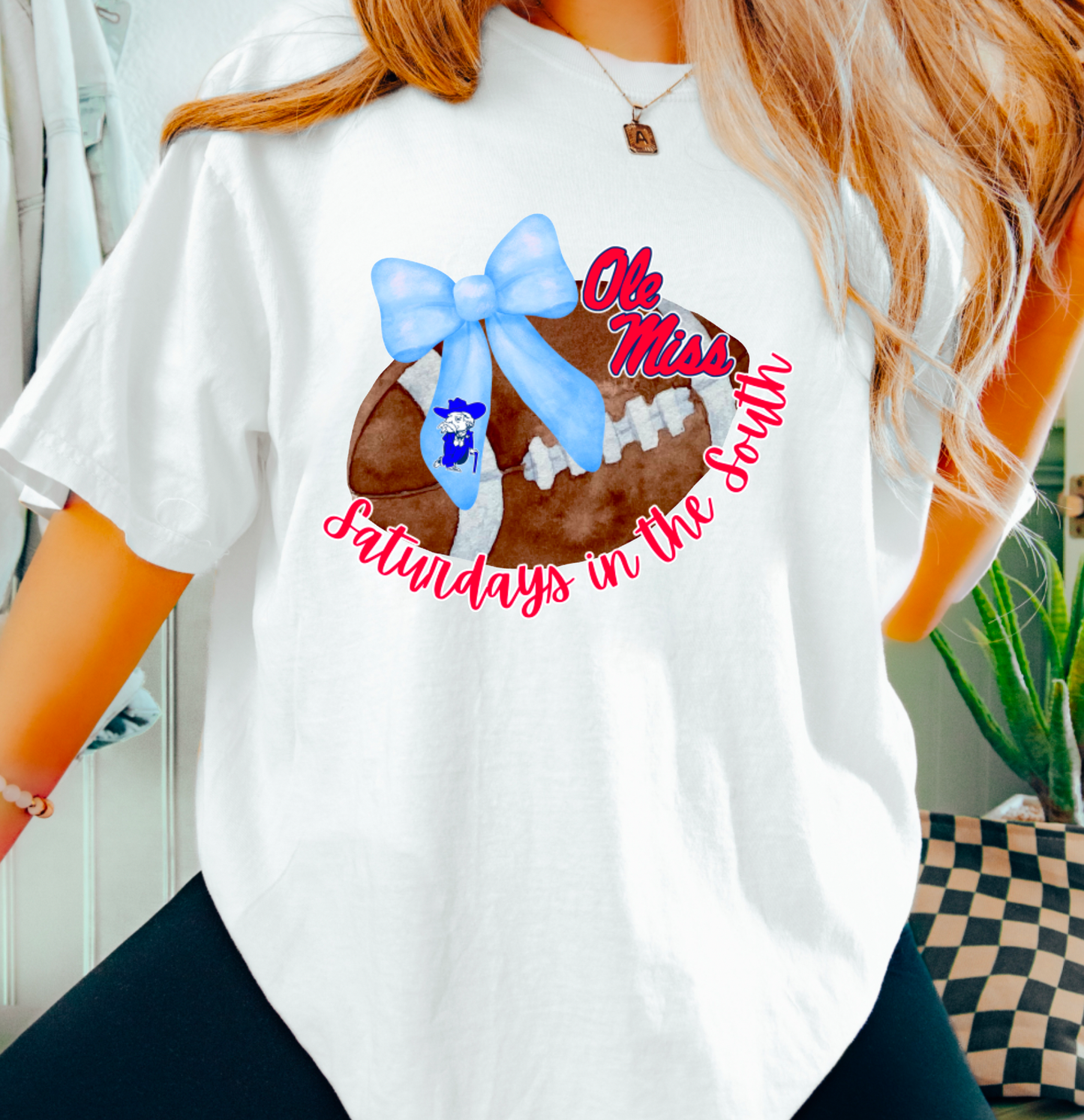 Ole Miss Football Powder Blue Coquette Graphic Tee