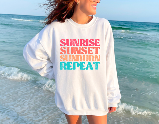 Retro Sunrise Sunset Sunburn Repeat Sweatshirt | Summer