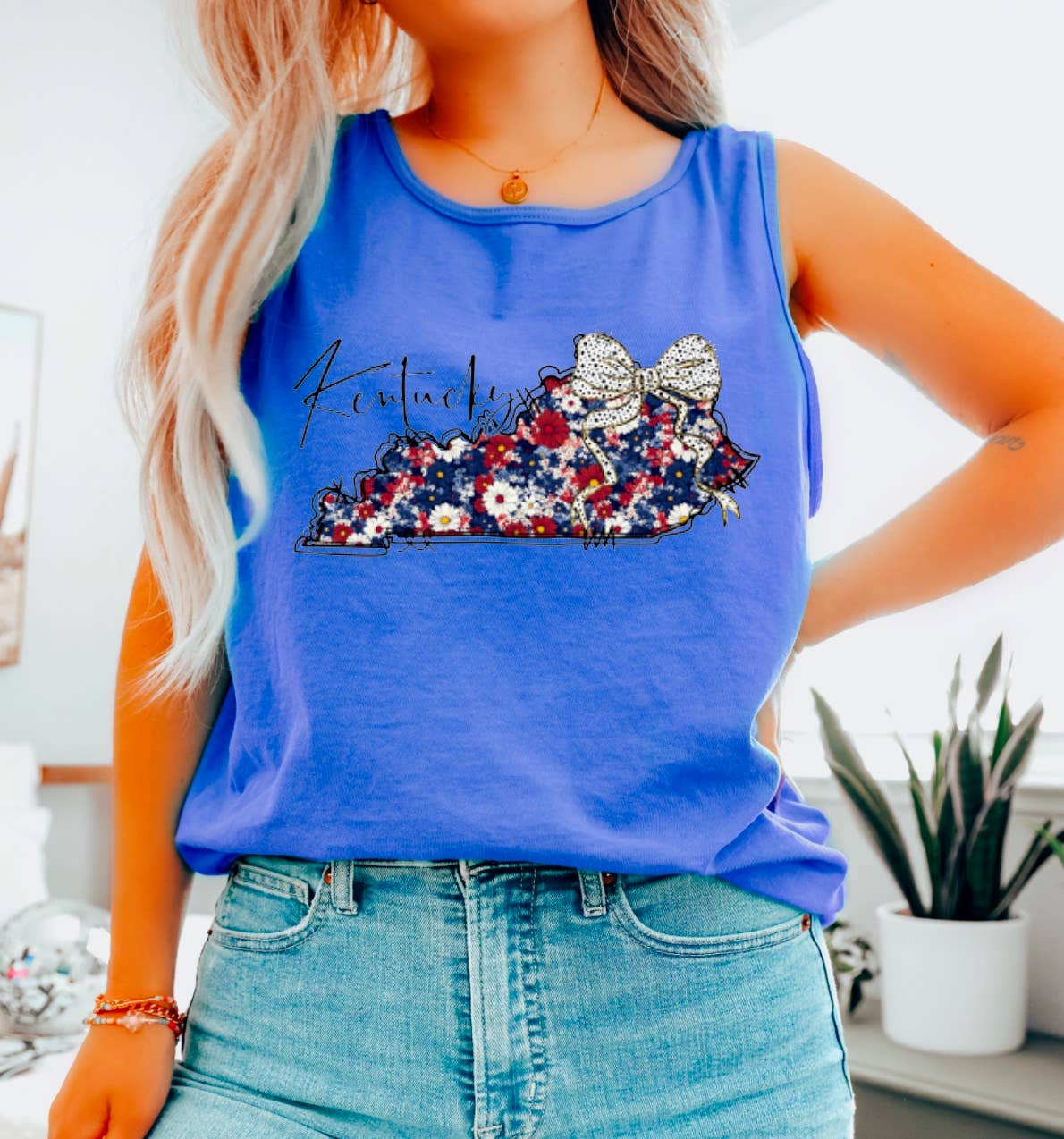 Kentucky Floral Patriotic State Tank USA 4th Of July
