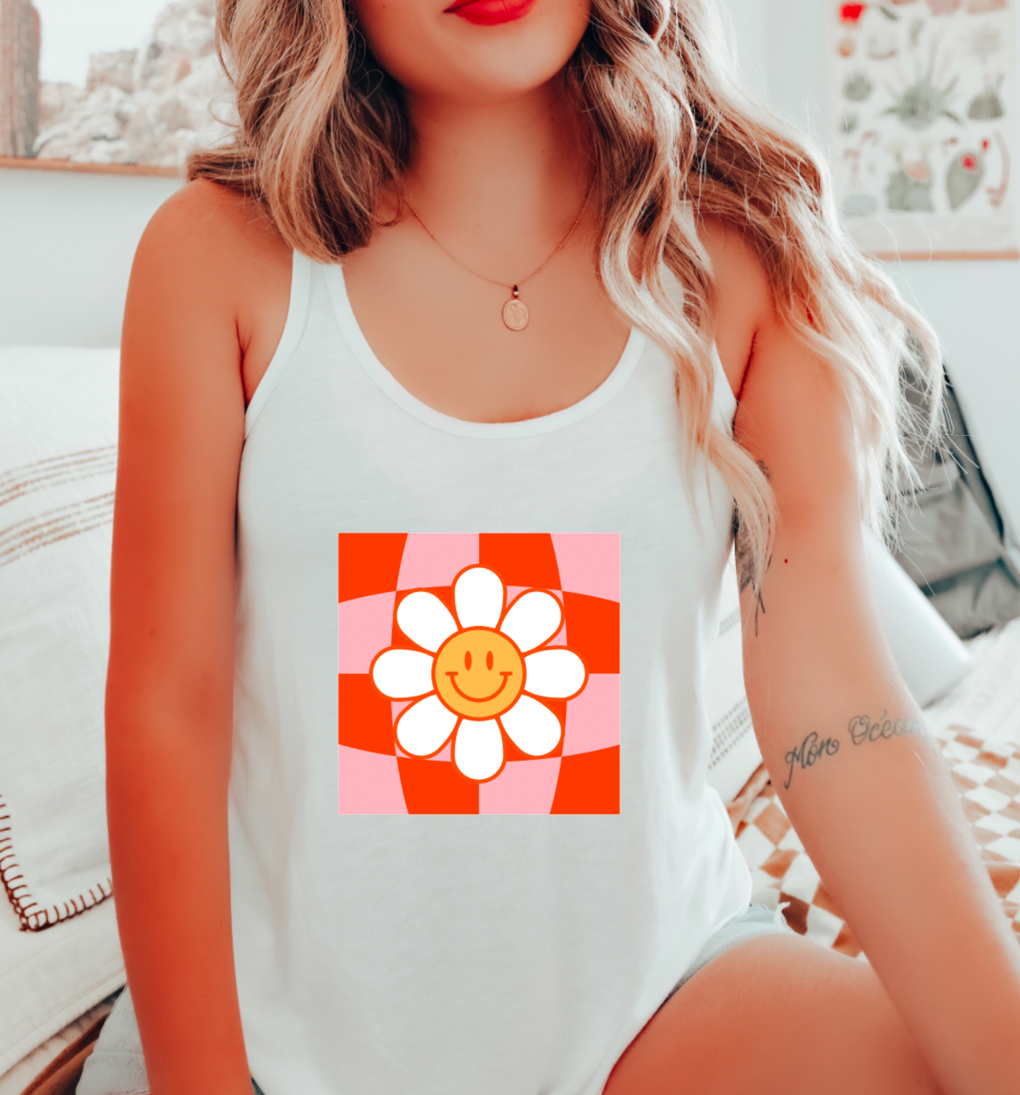 Retro Daisy Smiley Checker Tank Top | Smiley | Preppy