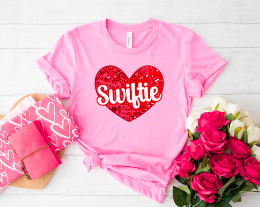 Faux Sequins Swiftie Heart Bella Canvas Tee