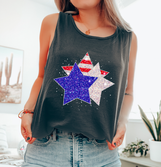 Faux Glitter USA Stars Tank Top | 4th of July | America