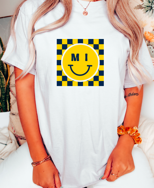 Michigan Checkered Graphic Tee Football Tees