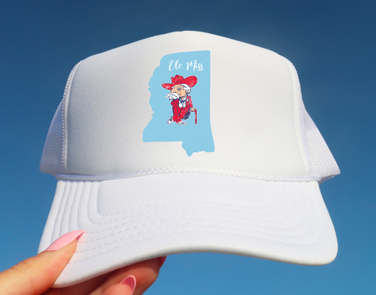 Ole Miss Powder Blue State Trucker Hat
