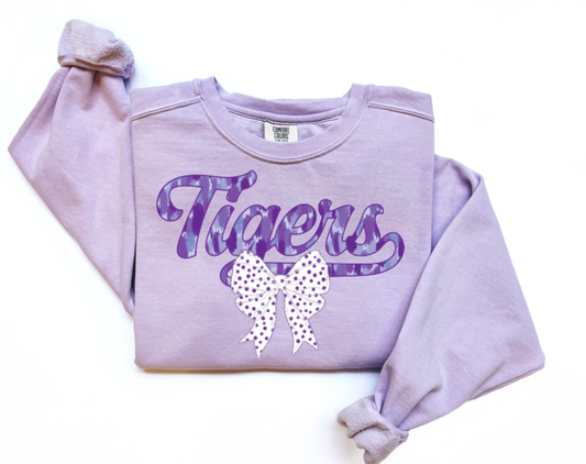 Preppy Watercolor Tigers Coquette Bow Graphic Sweatshirt 