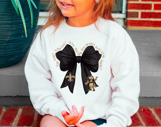 YOUTH New Orleans Saints Coquette Bow Football Sweatshirt   
