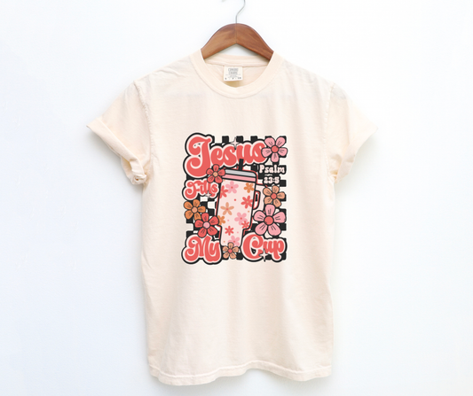 Retro Floral Jesus Fills My Cup Comfort Colors T-Shirt