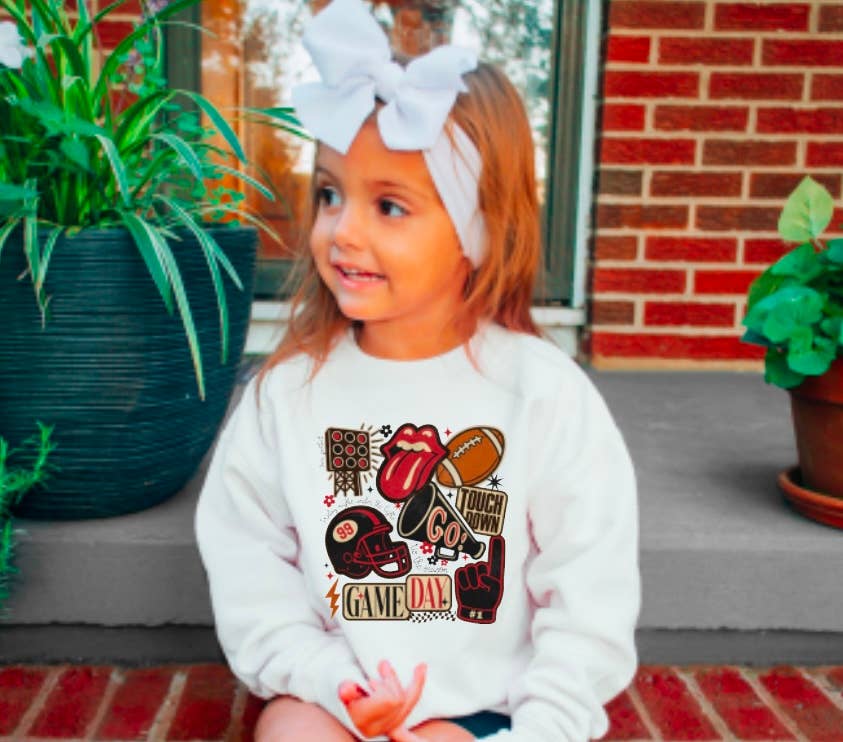 YOUTH Preppy Red & Black Football Game Day Sweatshirt Kids