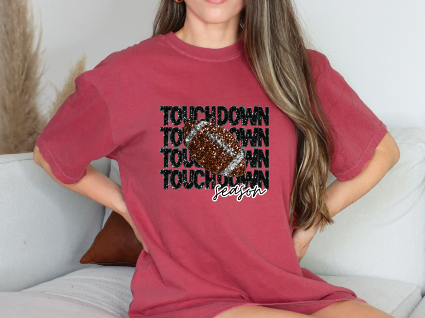 Faux Sequins Touchdown Season Football Graphic Tee