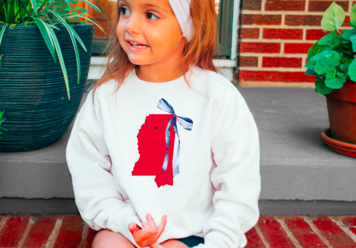 YOUTH Ole Miss Rebels Coquette Bow State Sweatshirt Kids