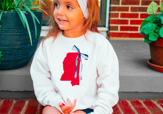 YOUTH Ole Miss Rebels Coquette Bow State Sweatshirt Kids
