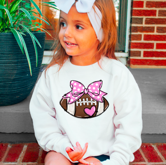 YOUTH Pink Football Coquette Bow Girls Sweatshirt Kids