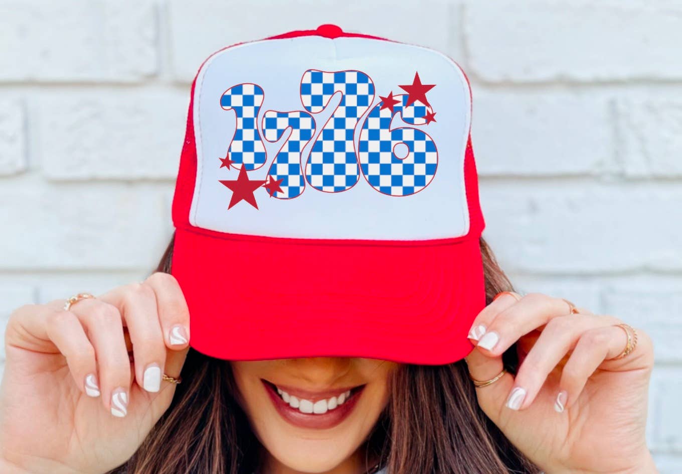 1776 Checker USA Stars Trucker Hat 4th of July America      