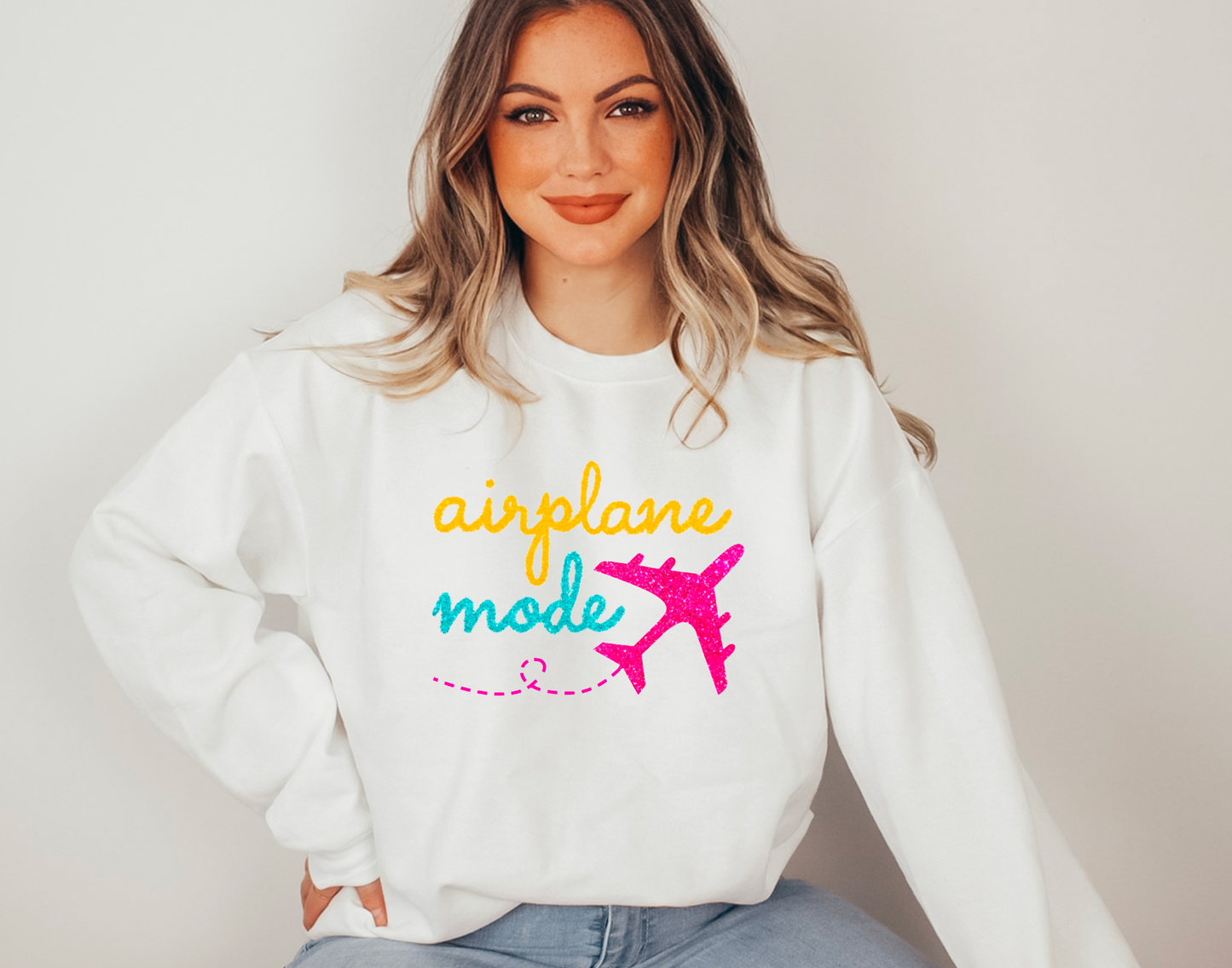 Faux Tinsel Airplane Mode Gildan Sweatshirt