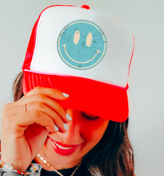 Powder Blue Smiley Face Baseball Cap Ole Miss Tees