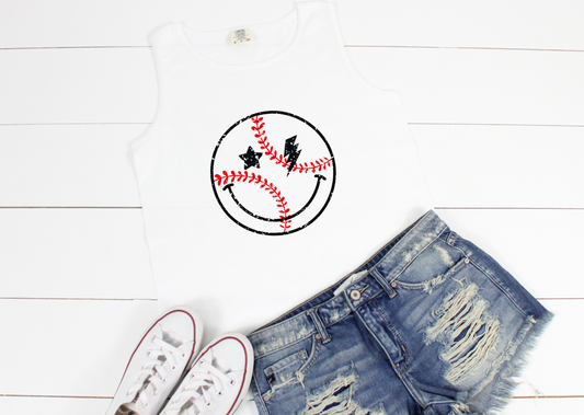 Baseball Smiley Face Comfort Colors Tank Top