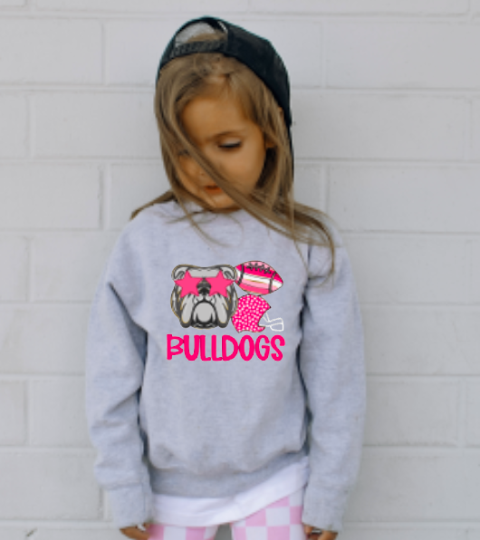 YOUTH Preppy Pink Football Bulldogs Sweatshirt