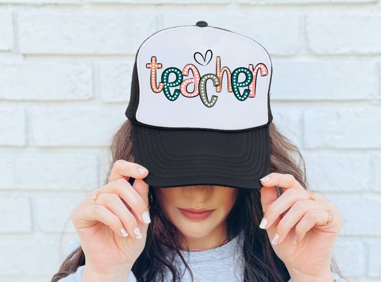 Boho Teacher Script Heart Trucker Hat Teacher Gifts 