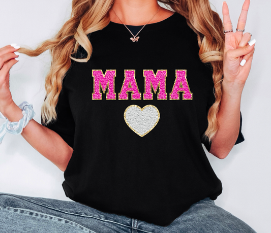 Faux Chenille Mama Heart Gildan Tee