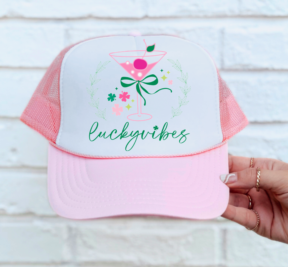 Lucky Vibes Coquette Cocktail Trucker Hat St Patrick’s Day